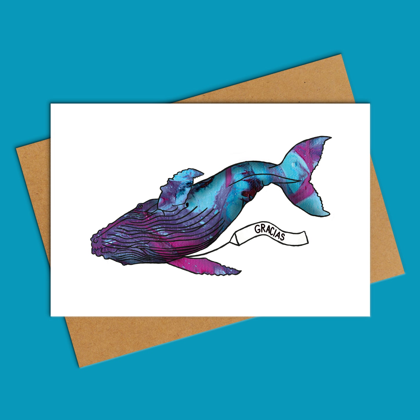 Tarjeta de felicitación en blanco con ballena azul 'Love Is Love'