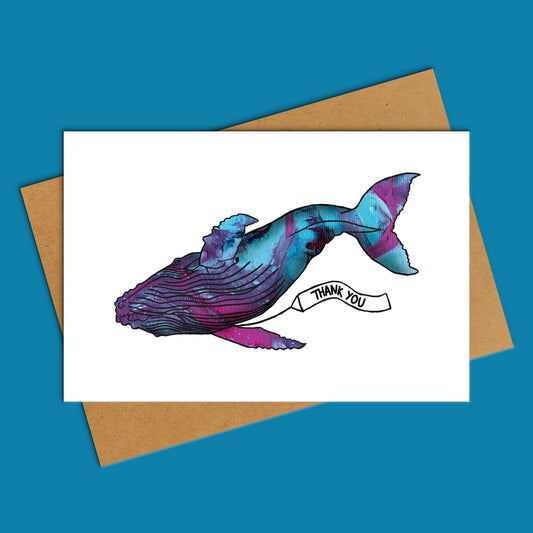 Tarjeta de felicitación en blanco con ballena azul 'Love Is Love'