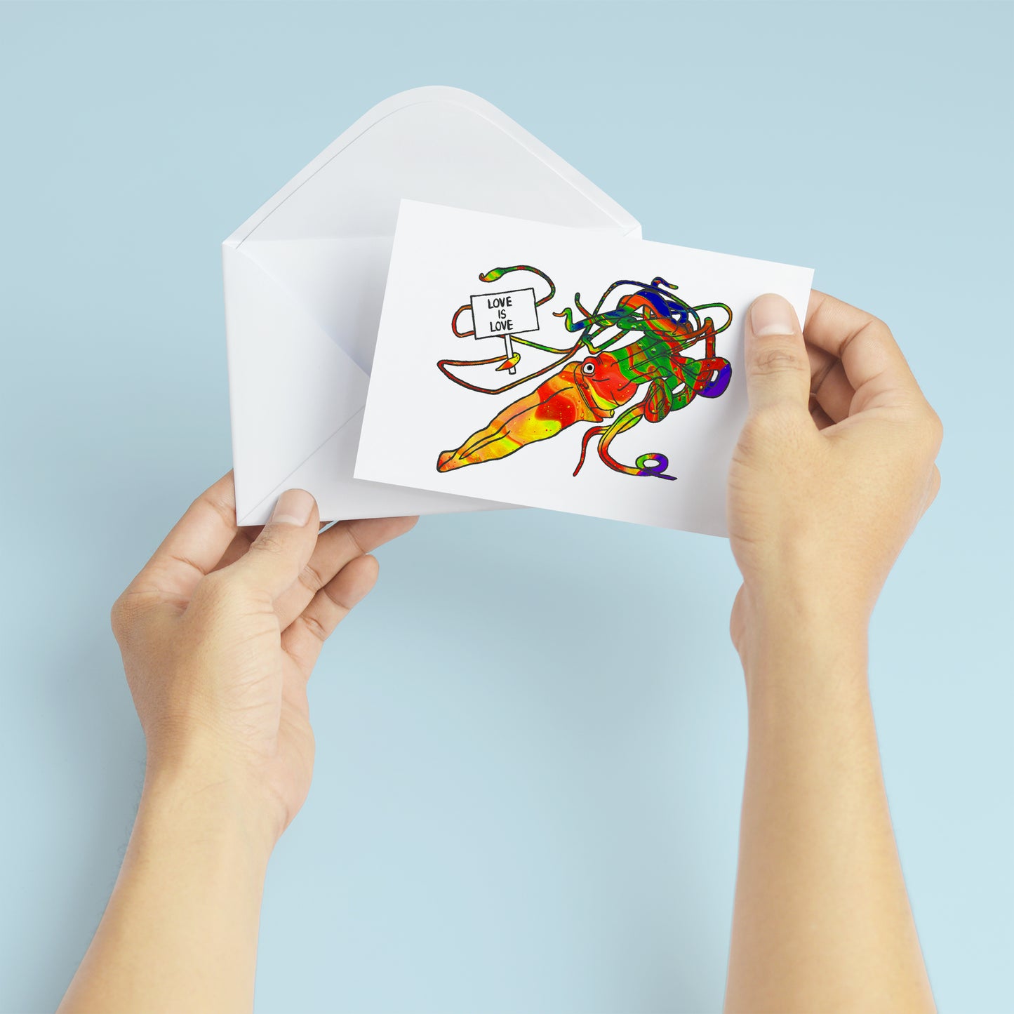 Tarjeta de felicitación en blanco de calamar gigante 'Love Is Love'