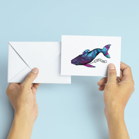 'Love Is Love' Blue Whale Blank Greeting Card - Deb Almond Art