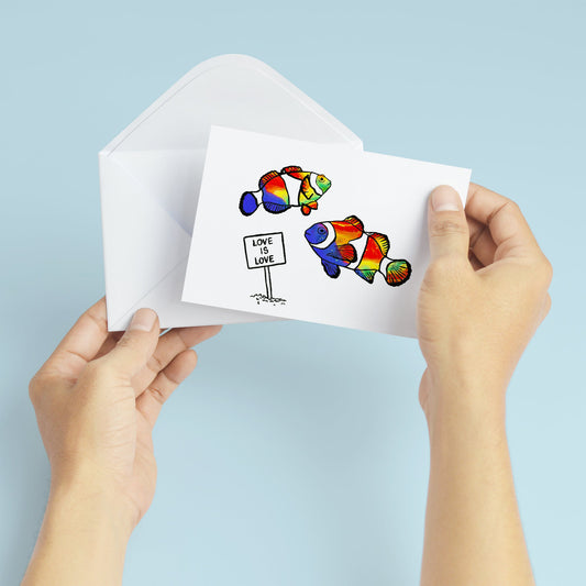 'Love Is Love' Clown Fish Blank Greeting Card - Deb Almond Art