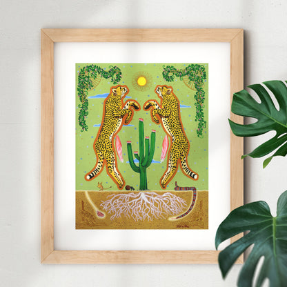 Cheetahs & Cactus Giclée Art Print