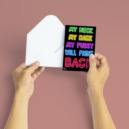 Tarjeta de felicitación en blanco 'Mi cuello, mi espalda'
