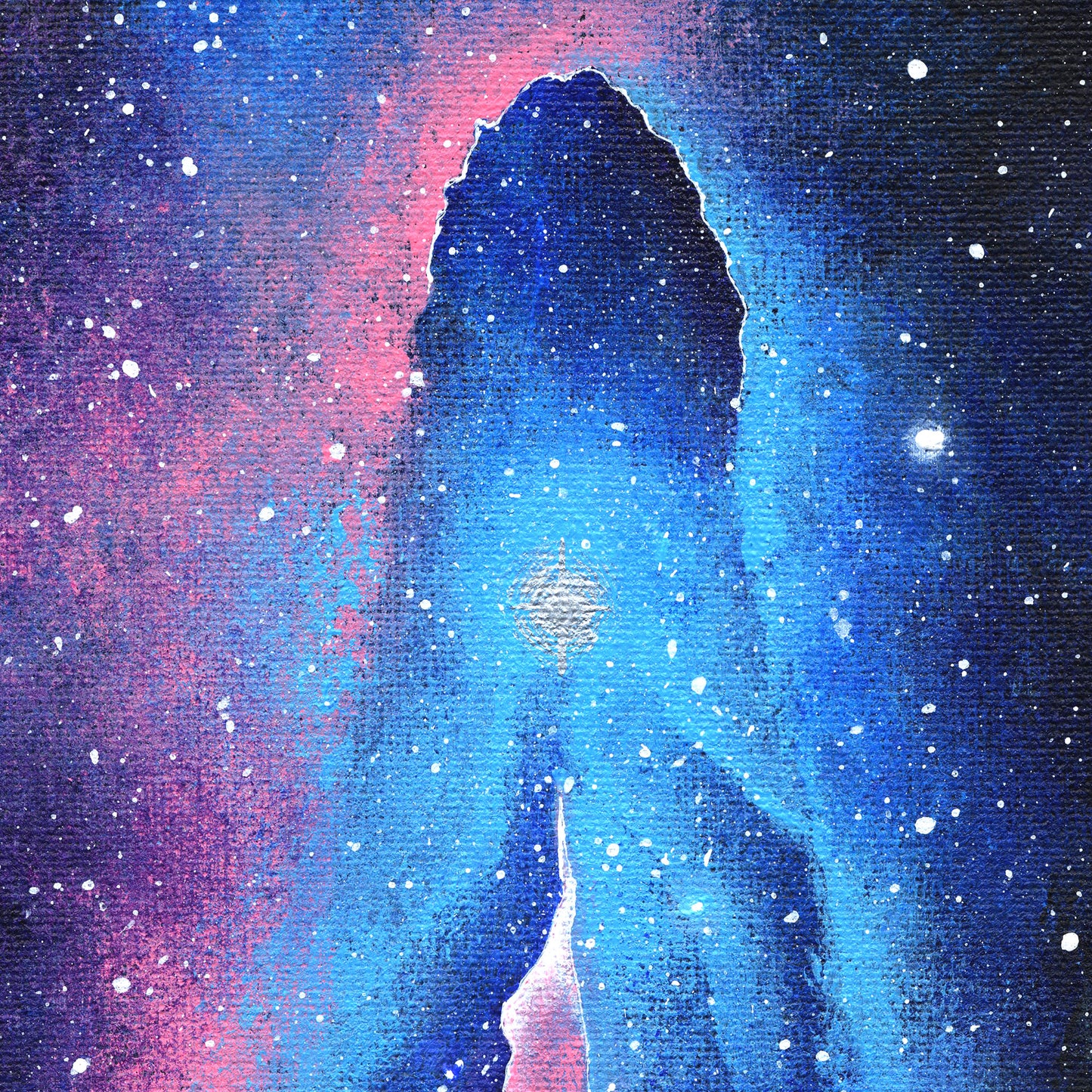 Closeup of galaxy themed vulva acrylic painting.