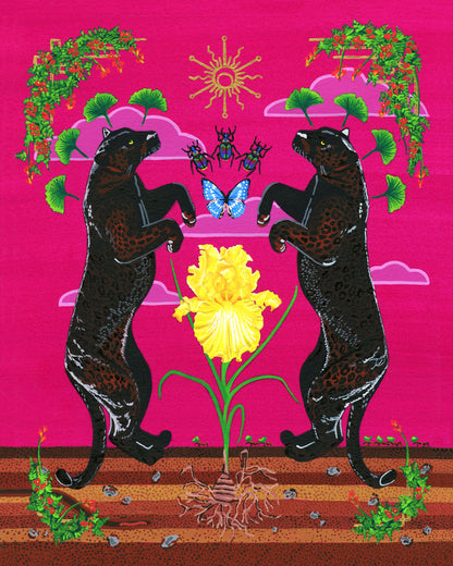 'Panthers & Yellow Iris' Original Art