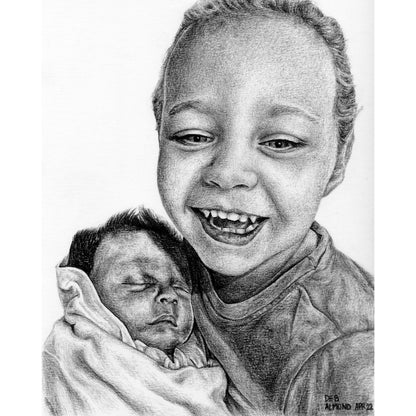 Portrait of a young girl holding her baby brother.