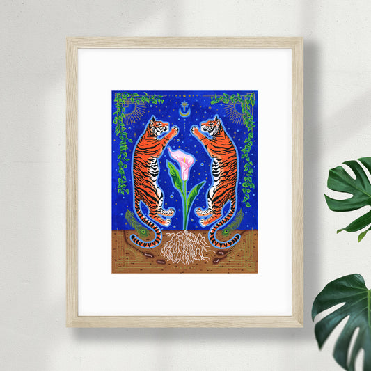 Tigers & Calla Lily Giclée Art Print