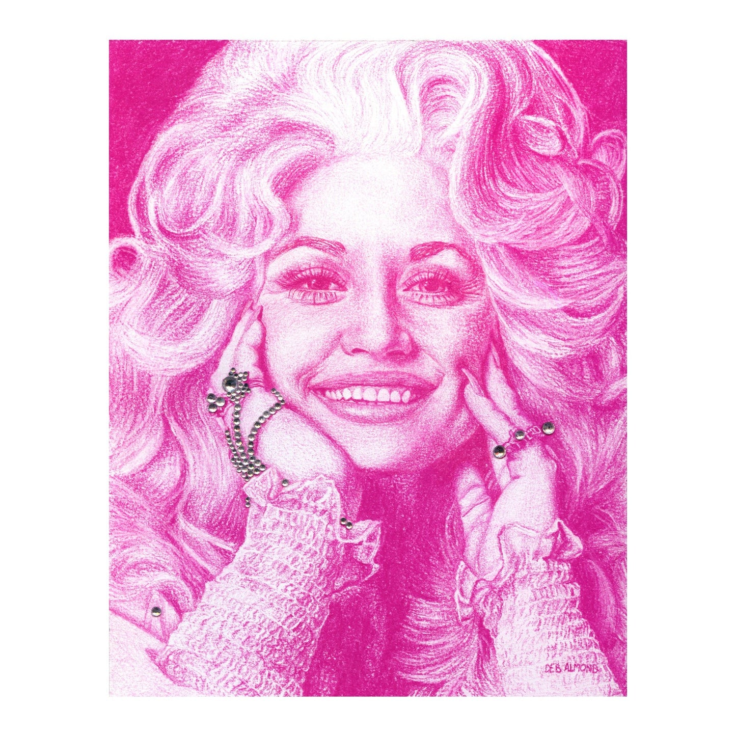 Dolly Parton Giclée Art Print with Rhinestone Embellishment - Deb Almond Art