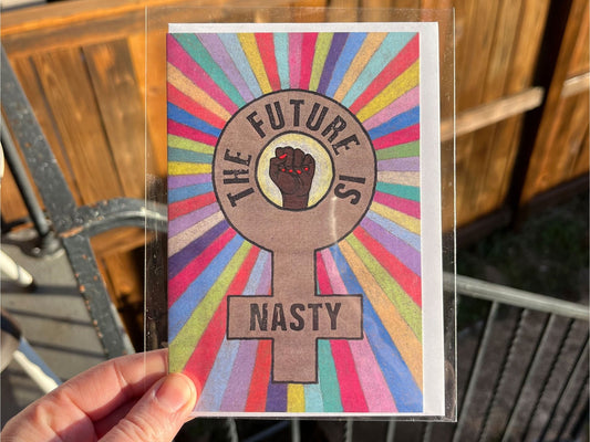 'Future Is Nasty' Blank Greeting Card (Black) - Deb Almond Art