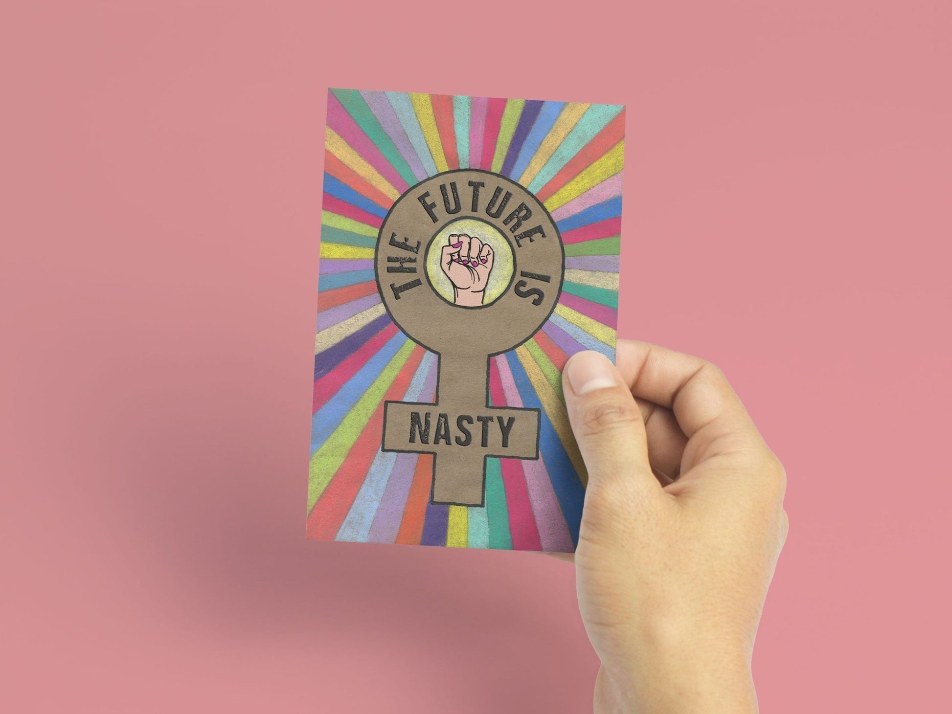 'Future Is Nasty' Blank Greeting Card (Black) - Deb Almond Art