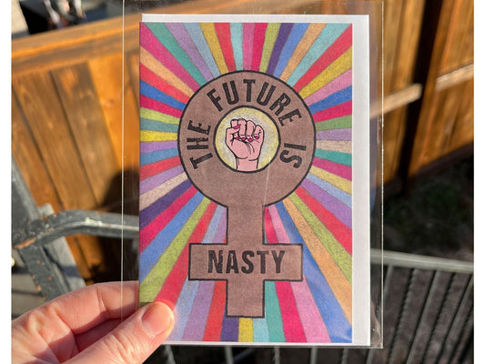 'Future Is Nasty' Blank Greeting Card (White) - Deb Almond Art