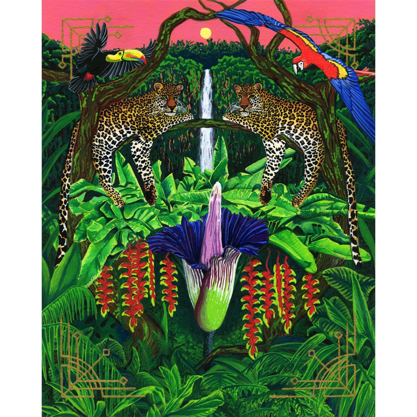 'Jaguars & Corpse Flower' Giclée Art Print - Deb Almond Art