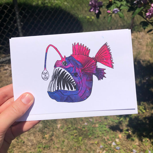 'Love Is Love' Angler Fish Greeting Card - Deb Almond Art