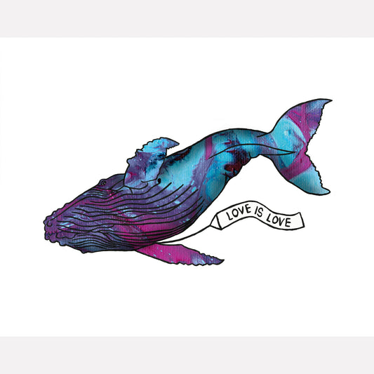 'Love Is Love' Blue Whale Art Print - Deb Almond Art