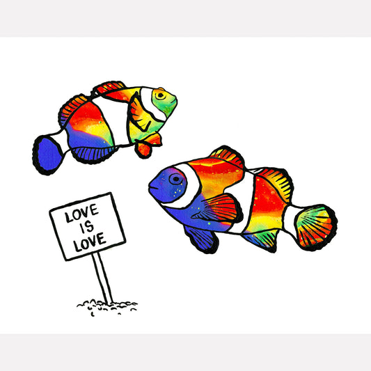'Love Is Love' Clown Fish Art Print - Deb Almond Art