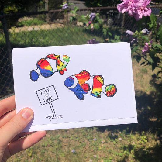 'Love Is Love' Clown Fish Blank Greeting Card - Deb Almond Art