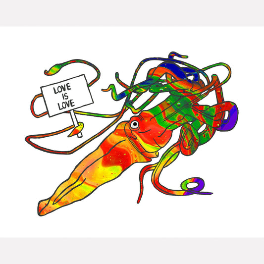 'Love Is Love' Giant Squid Art Print - Deb Almond Art
