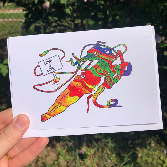 'Love Is Love' Giant Squid Blank Greeting Card - Deb Almond Art