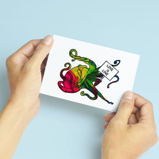 'Love Is Love' Octopus Blank Greeting Card - Deb Almond Art