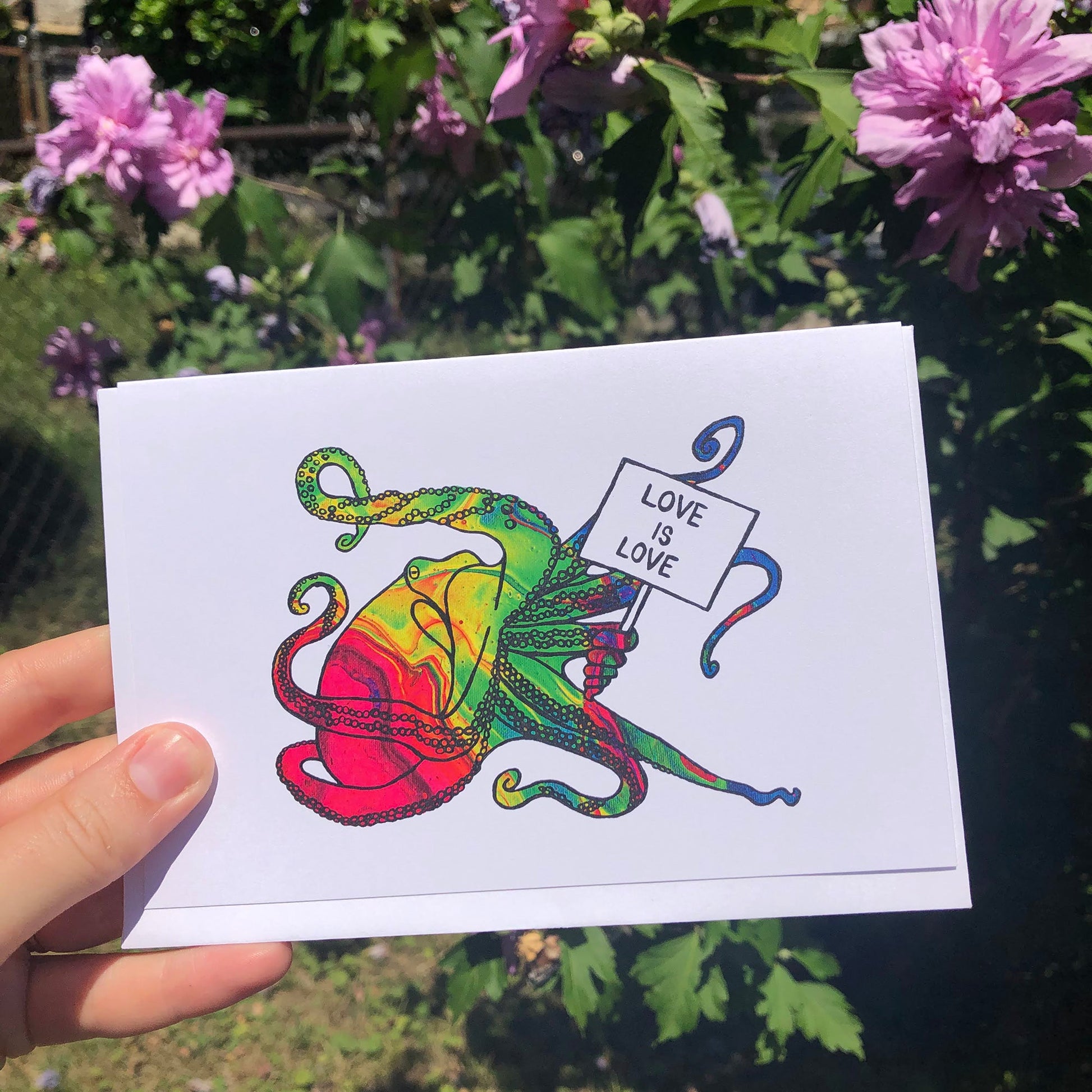 'Love Is Love' Octopus Blank Greeting Card - Deb Almond Art