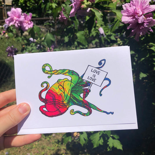 'Love Is Love' Octopus Blank Greeting Card - Deb Almond Art