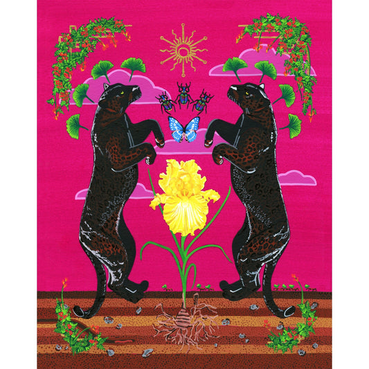 'Panthers & Yellow Iris' Giclée Art Print - Deb Almond Art