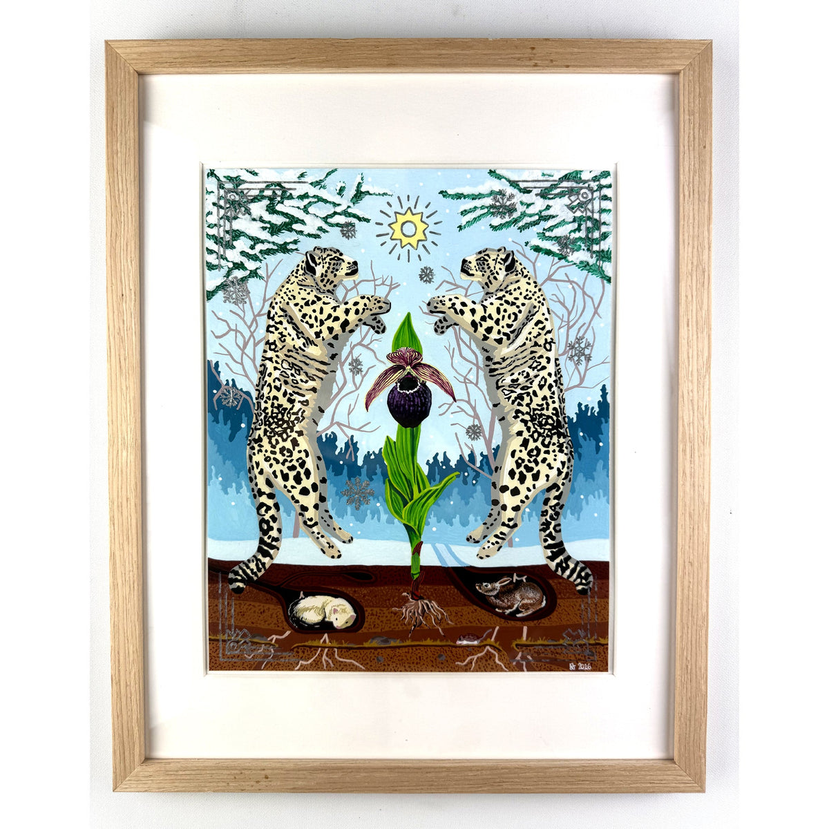 'Snow Leopards & Lady's Slipper Orchid' Original Art - Deb Almond Art