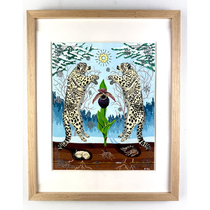 'Snow Leopards & Lady's Slipper Orchid' Original Art - Deb Almond Art