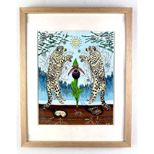 'Snow Leopards & Lady's Slipper Orchid' Original Art - Deb Almond Art