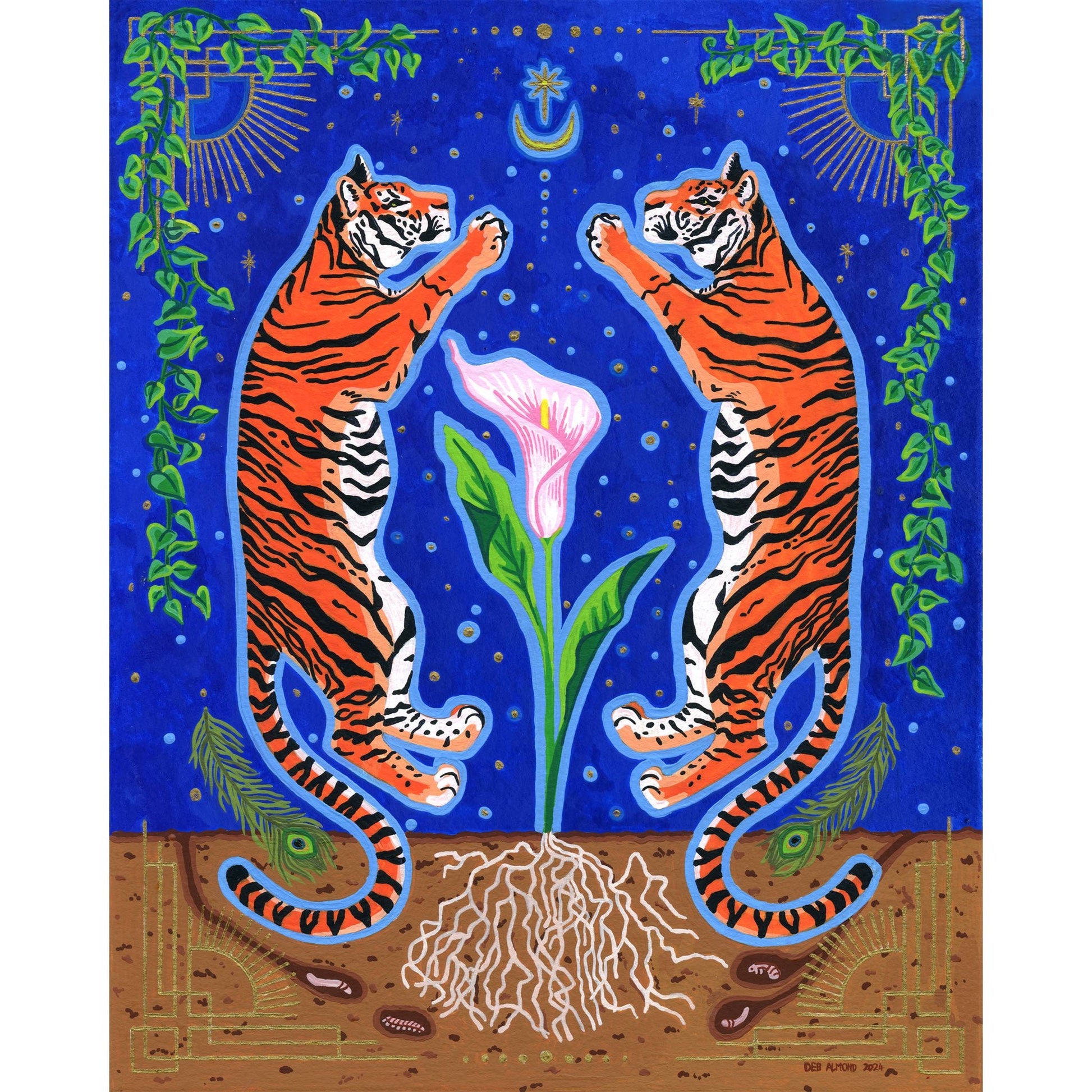 Tigers & Calla Lily Giclée Art Print - Deb Almond Art