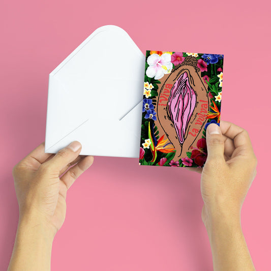 '¡Viva La Vulva!' Blank Greeting Card - Mid Skin Tone - Deb Almond Art