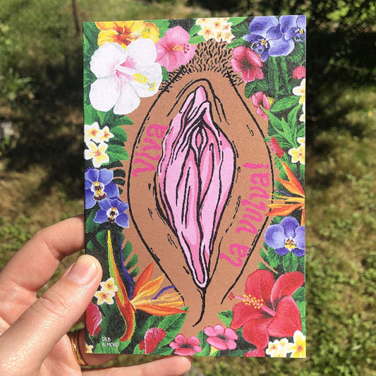 '¡Viva La Vulva!' Blank Greeting Card - Mid Skin Tone - Deb Almond Art