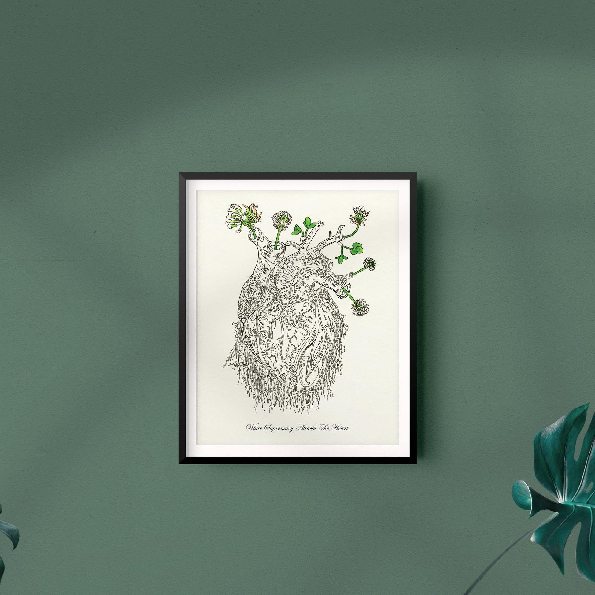 'Heart & Clovers' Art Print, framed scene - Candid Almond