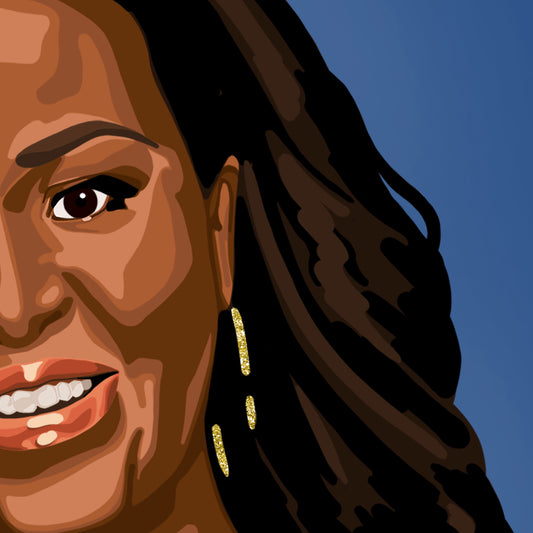 Michelle Obama portrait feat. 'This Is Who We Are' quote, closeup - Candid Almond