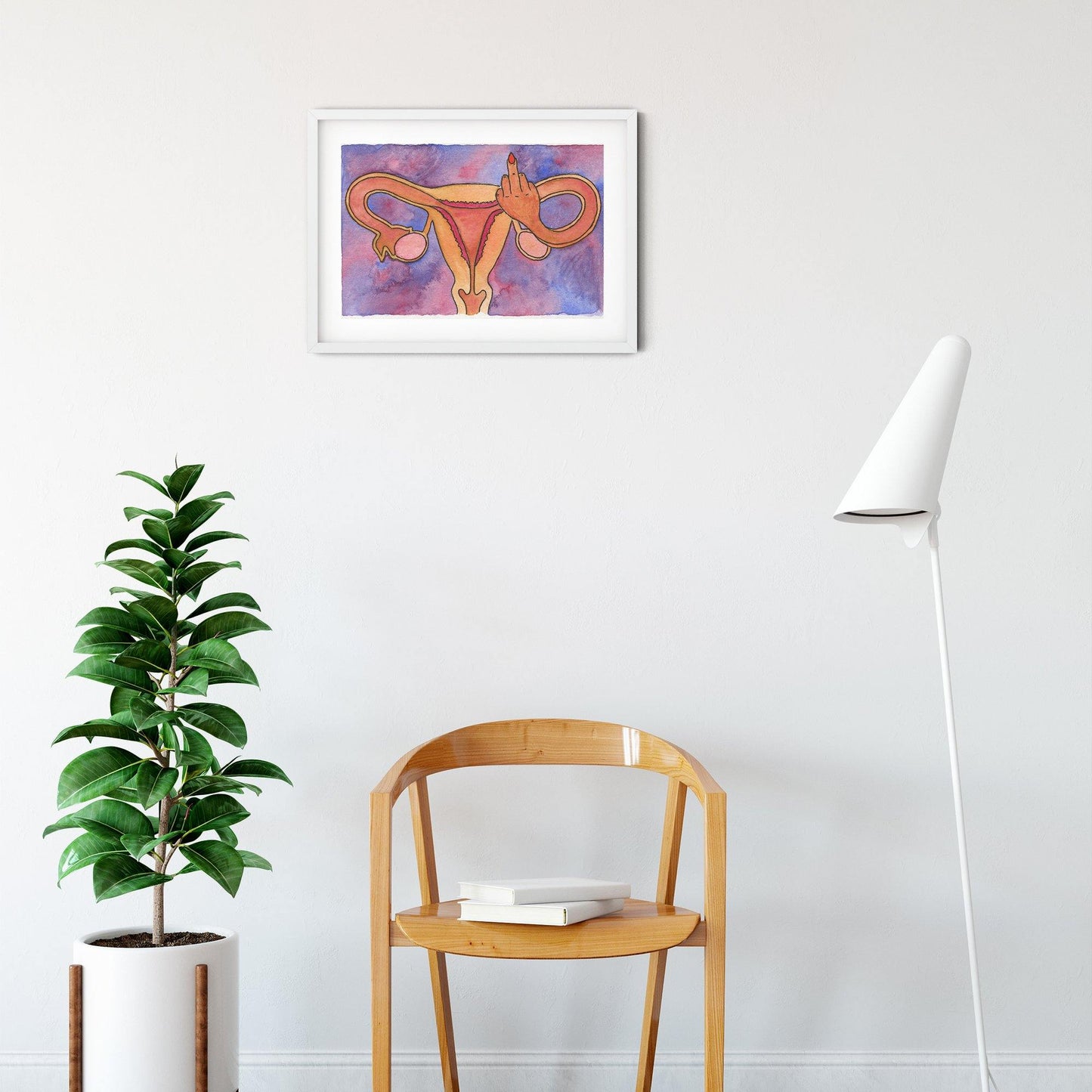 'F*ck Uterus' art print, framed scene - Candid Almond