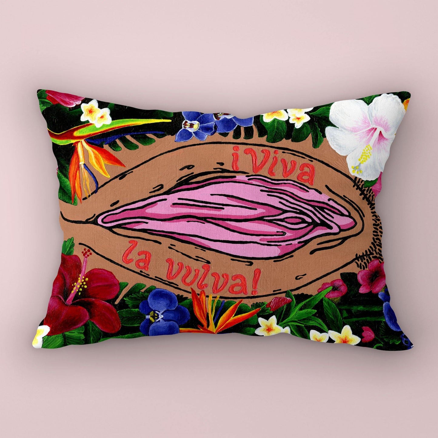 '¡Viva La Vulva!' (Mid Tone) Body Positive Throw Pillow - Candid Almond