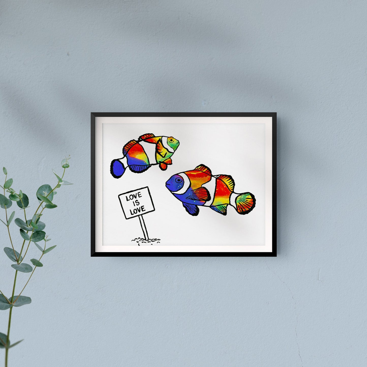 'Love Is Love' Clown Fish Art Print - Deb Almond Art