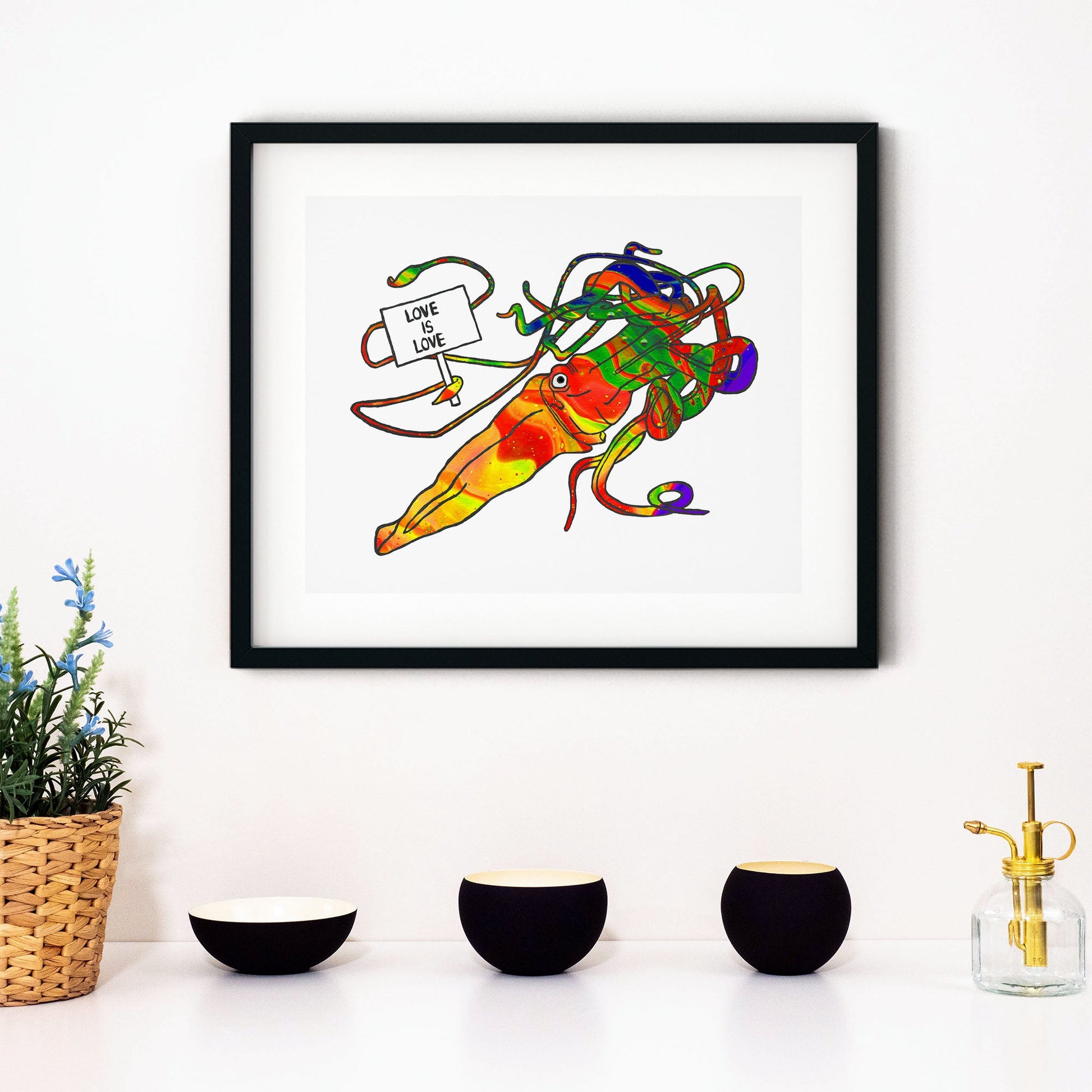 'Love Is Love' Giant Squid Art Print - Deb Almond Art