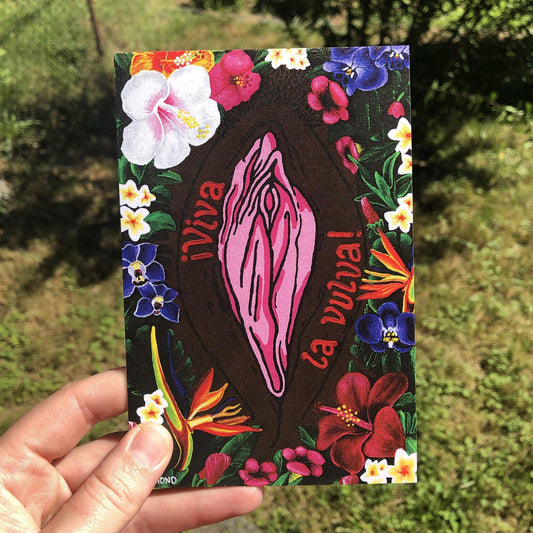 '¡Viva La Vulva!' Blank Greeting Card (Black) - Deb Almond Art