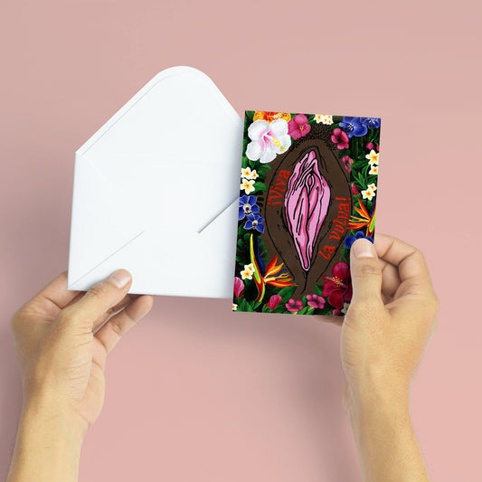 '¡Viva La Vulva!' Blank Greeting Card (Black) - Deb Almond Art