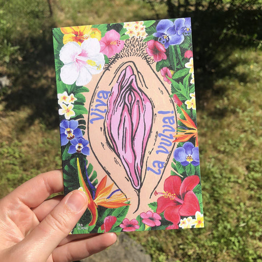 '¡Viva La Vulva!' Blank Greeting Card (White) - Deb Almond Art