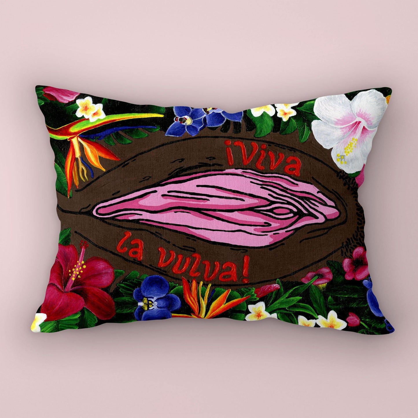 '¡Viva La Vulva!' Throw Pillow (Black) - Deb Almond Art