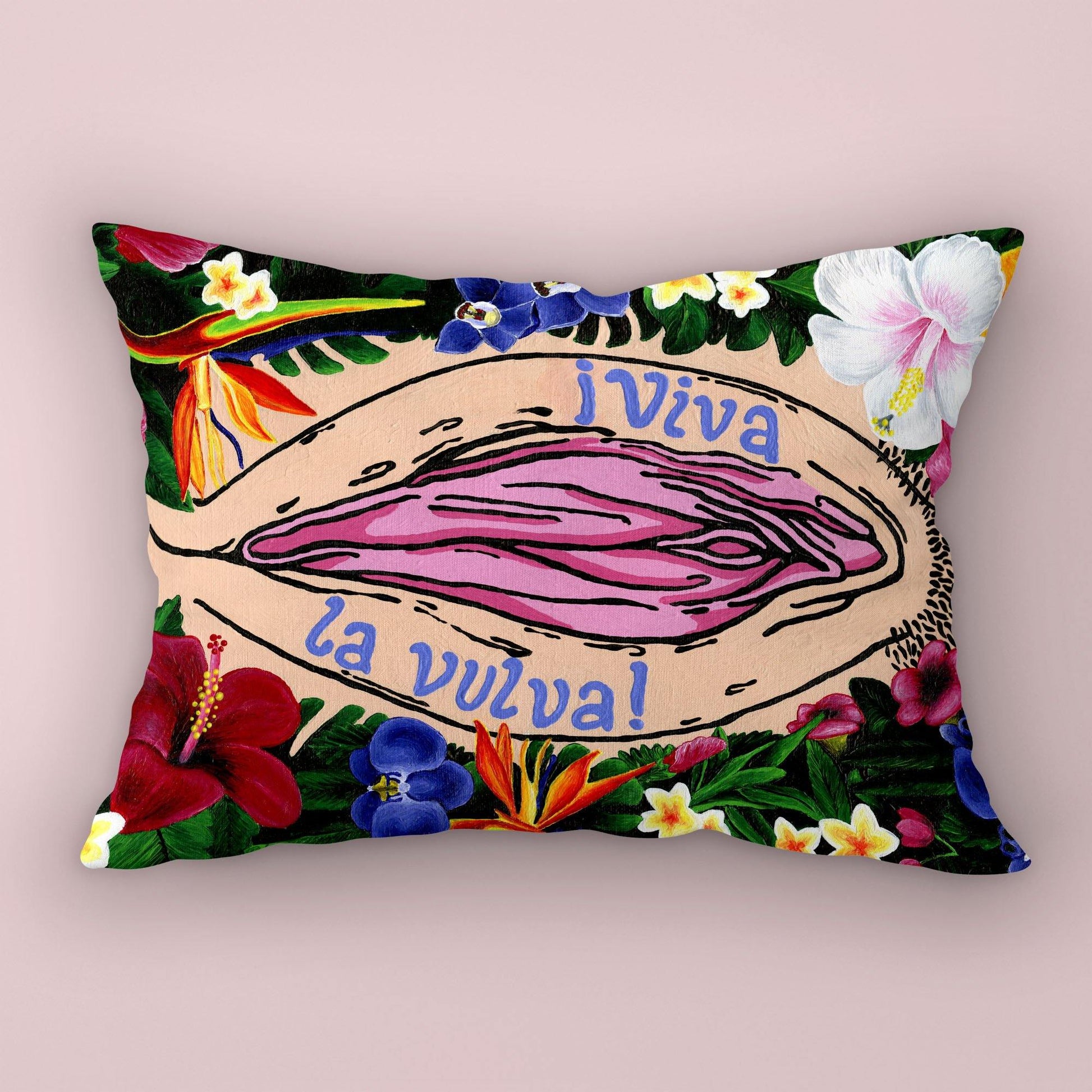 '¡Viva La Vulva!' Throw Pillow (White) - Deb Almond Art